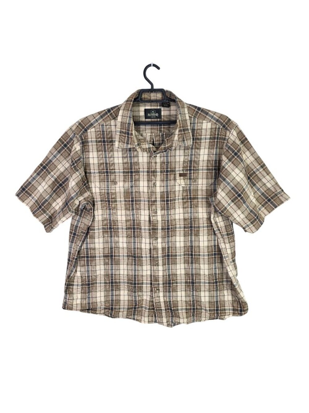 Mens Redhead Brown Beige Plaid Button Up Short Sleeve Shirt 100% Cotton Size 3XL